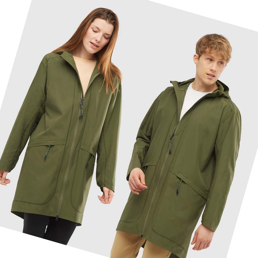 Chaquetas Salomon OUTLIFE LONG PACKABLE WINDBREAKERS Mujer Verde Oliva | MX 2466ZUT